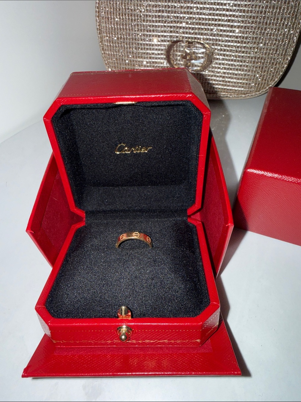 Cartier Gold Love Ring with Red Presentation Box
